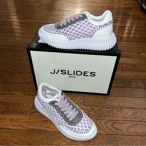 NEW J/Slides Charlene Sneakers Knit White & Purple Women’s Size 8
